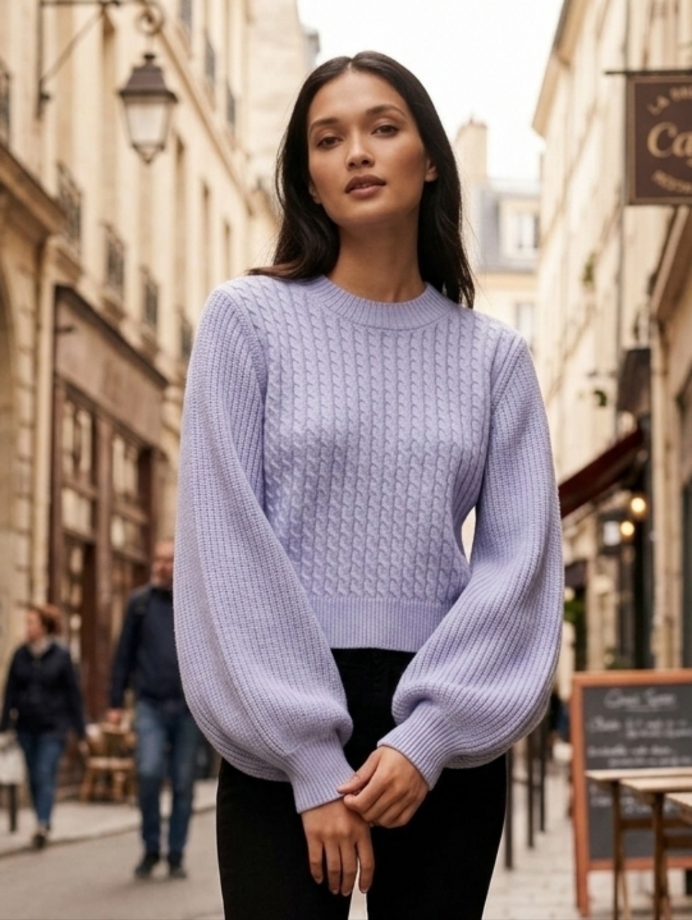 Singular Women's Feminine Spring Lilac Cable Knit Crewneck Sweater Size Large